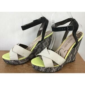 Sam Libby Vegan Synthetic Colorful Woven Sandal Platform Wedge High Heels 7.5 38